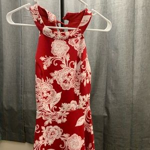 Red and white flowered designed dress
